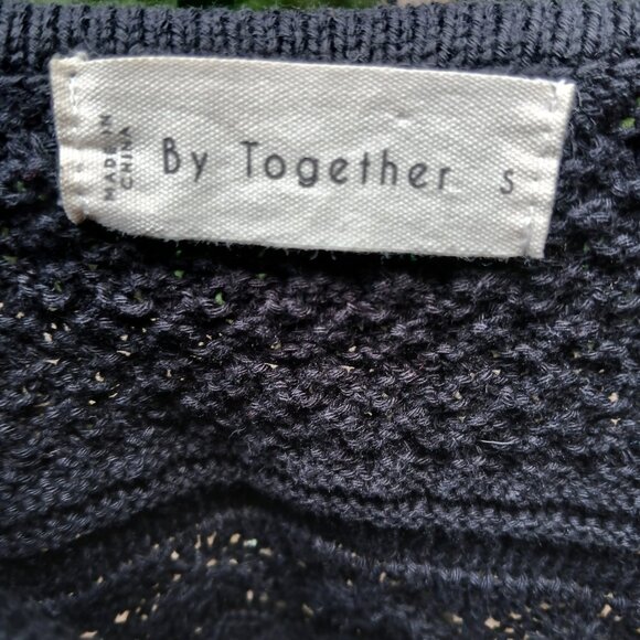 By Together 'Ruffle Tank'  Black Crochet Artsy Textured Semi Stretch Knit Sz S - Picture 7 of 9